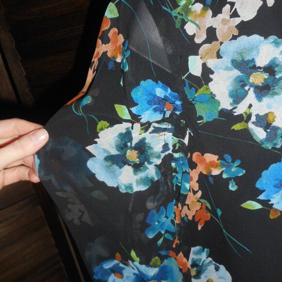 NWOT Navy Floral Calvin Klein long sleeve blouse, small - Picture 2 of 7